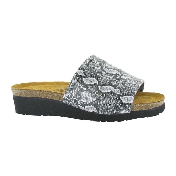 NAOT Alana Sandals Cork Comfort Slides Snakeskin Print Gray Women’s Sz 11 - Picture 1 of 10